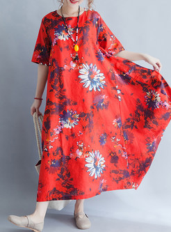 Red Floral Print Plus Size Maxi Dress