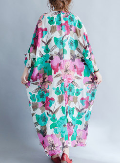 Casual Flower Print Loose Maxi Dress