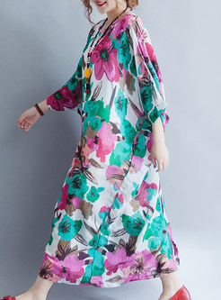 Casual Flower Print Loose Maxi Dress