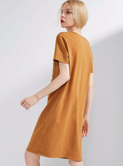 Camel Loose Short Sleeve Dress