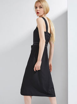 Black Elegant Belted Vest Dress