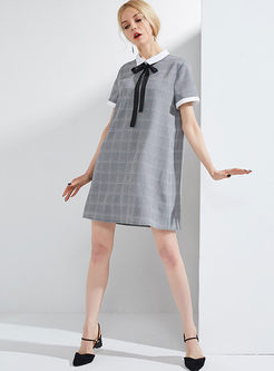 Casual Lapel Plaid Short Sleeve Dress