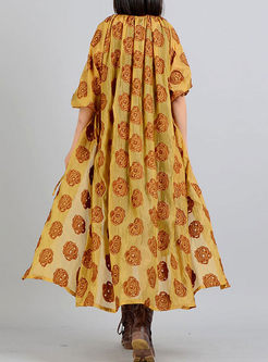 Yellow Vintage Floral Print Tied Coat 