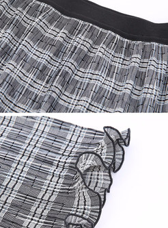Chic Plaid Stringy Selvedge Pleated Skirt