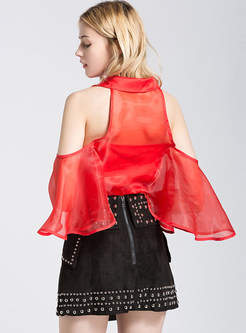 Red Sexy Lapel Perspective Blouse
