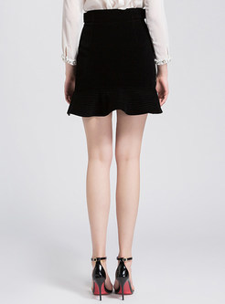 Black Slim Falbala Mini Skirt