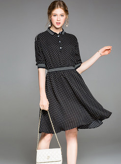 Black Splicing Striped Skater Dress