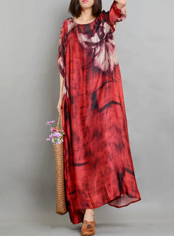 Red Chiffon Rustic Silk Print Dress With Camis