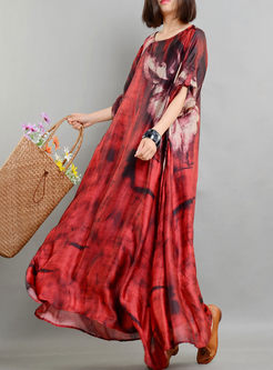 Red Chiffon Rustic Silk Print Dress With Camis