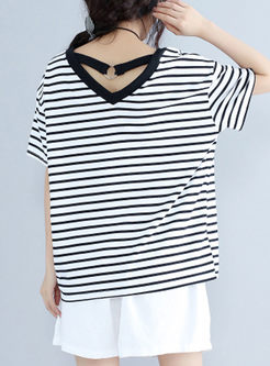 Fashion Black Striped Short Sleeve T-shirt