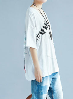 Casual Round Neck Letter Print T-shirt 