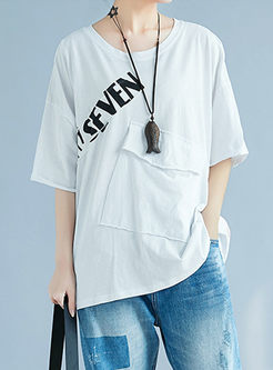 Casual Round Neck Letter Print T-shirt 