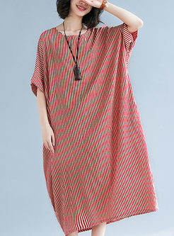 Casual Striped Cotton Plus Size Dress