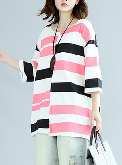 Casual Striped Splicing Plus Size T-shirt 
