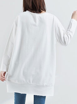 White Print Casual Plus Size T-shirt 