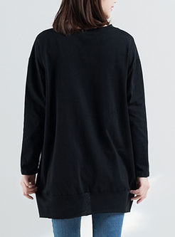 Black Print Casual Plus Size T-shirt