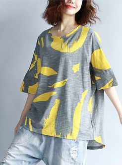 Yellow Fashion Print Loose T-shirt 