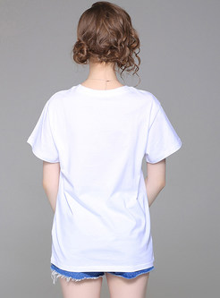 White Stylish Print Short Sleeve T-shirt