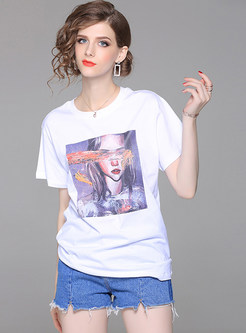 White Stylish Print Short Sleeve T-shirt