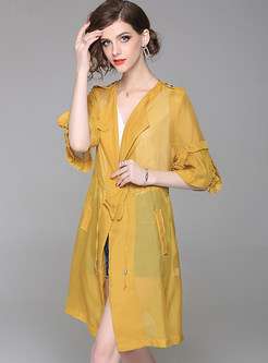 Yellow Fashion See Through Trench Coat