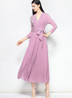 Pink The Waist Maxi Pleated Dress