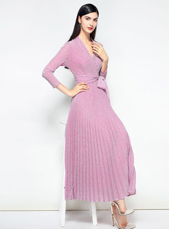 Pink The Waist Maxi Pleated Dress