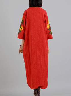 Red Ethnic Embroidered Maxi Dress