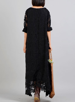 Black Double-deck Lace Maxi Dress