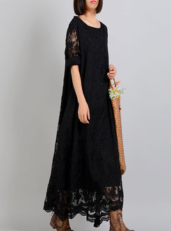Black Double-deck Lace Maxi Dress