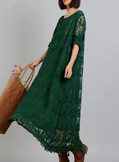 Green Lace Hollow Out Maxi Dress