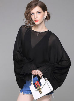 Black Batwing Sleeve Brief Blouse With Camis