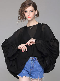 Black Batwing Sleeve Brief Blouse With Camis