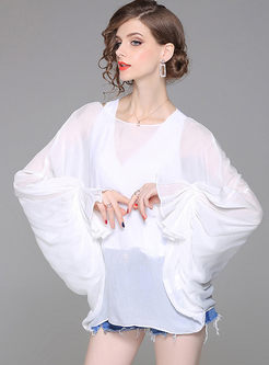 White Batwing Sleeve Brief Blouse With Camis