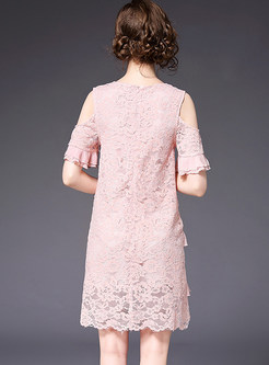Pink Stylish Off The Shoulder A Line Dress