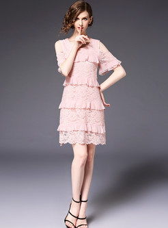 Pink Stylish Off The Shoulder A Line Dress