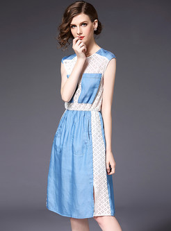 Chic Hit Color Lace Splicing Skater Dress