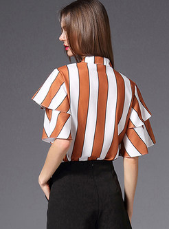 Striped Contrast Color Tied Blouse