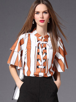 Striped Contrast Color Tied Blouse