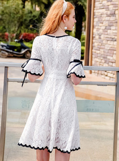 White Lace Flare Sleeve Skater Dress