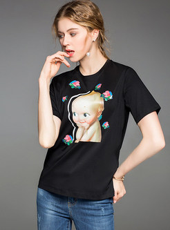 Black Cute Design Short Sleeve T-shirt