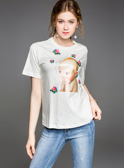 White Cartoon Print Fashion T-shirt