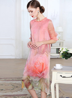 Pink Silk Gauze Print Shift Dress