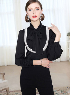 Black Court Bowknot Tied Blouse