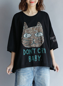 Black Cute Cat Plus Size T-shirt