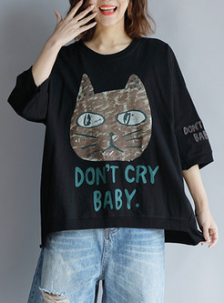 Black Cute Cat Plus Size T-shirt