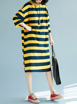 Stylish Loose Striped Slit T-shirt Dress