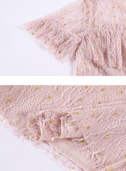 Pink Sweet Lace Hollow Out Blouse