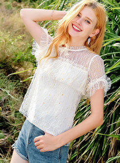 White Sweet Lace Hollow Out Blouse