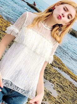 White Sweet Lace Hollow Out Blouse