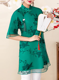 Green Mesh Embroidered Tang Suit